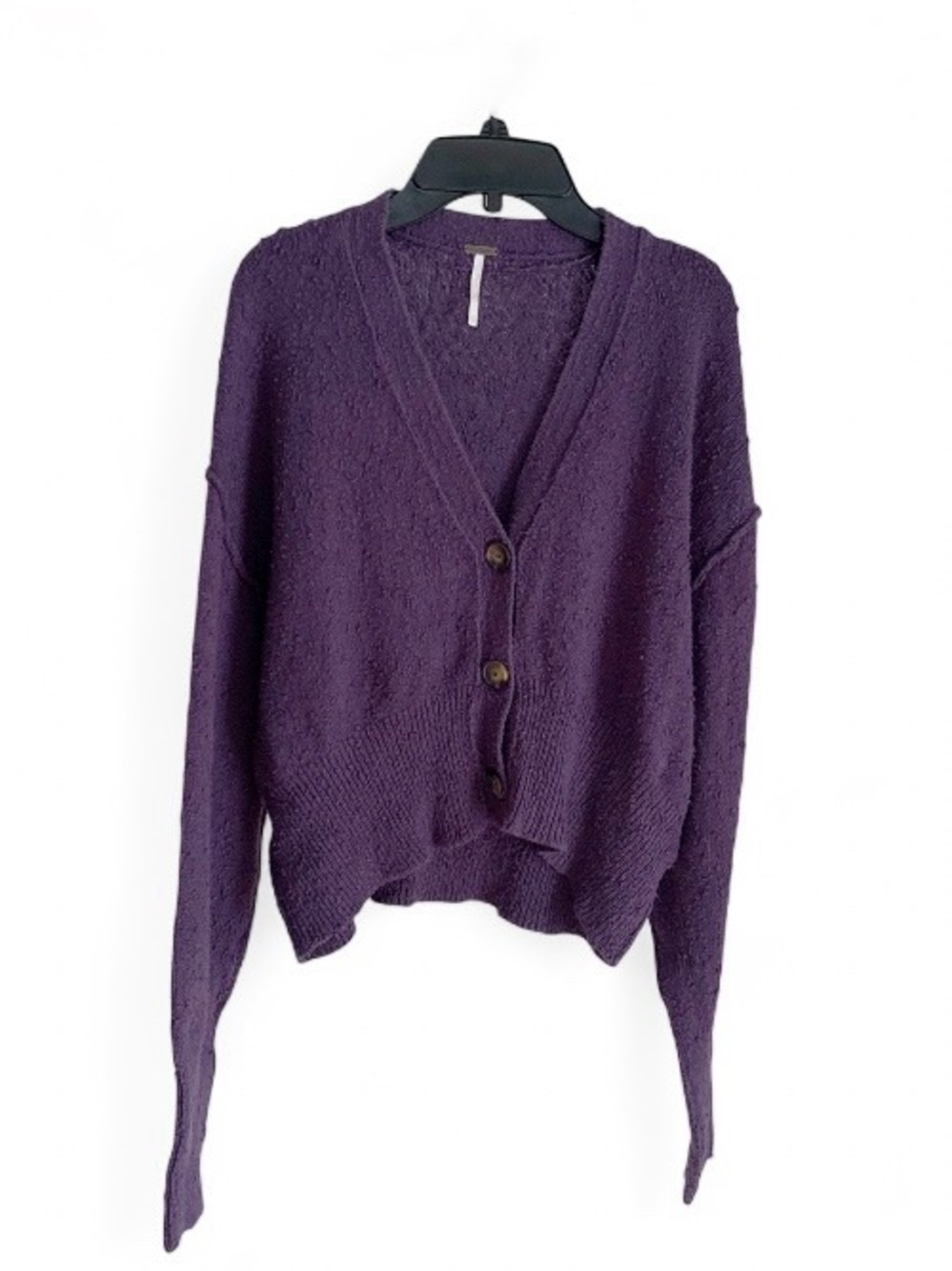 Free People Found My Friend Purple V-Neck Button Front Textured Cardigan Size XS